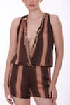 DILNAZ_Brown Blended Satin Tie-dyed And Hand Embroidered Stripe Yoke Romper  _Online_at_Aza_Fashions