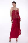 Buy_DILNAZ_Red Net Hand Embroidered Floral Applique Mirror And Cut Dana Camisole  _at_Aza_Fashions