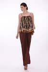 Buy_DILNAZ_Brown Net Embroidery Sequin V Neck Camisole  _at_Aza_Fashions