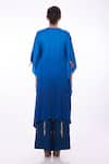 Shop_DILNAZ_Blue Blended Satin Embroidery Cutdana Plunge V Neckline Draped Kaftan  _at_Aza_Fashions