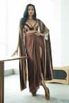 Buy_DILNAZ_Brown Blended Satin Embroidery Sequin Open Tie Dye Cape  _at_Aza_Fashions