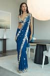 Buy_DILNAZ_Blue Chiffon Embellished Sequin Applique Border Saree  _at_Aza_Fashions