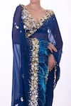 Shop_DILNAZ_Blue Chiffon Embellished Sequin Applique Border Saree  _Online_at_Aza_Fashions