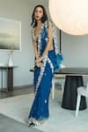 DILNAZ_Blue Chiffon Embellished Sequin Applique Border Saree  _at_Aza_Fashions