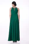 Shop_DILNAZ_Emerald Green Cotton Satin Embellished Feather Round Neckline Gown _at_Aza_Fashions