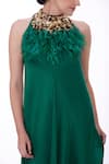 Shop_DILNAZ_Emerald Green Cotton Satin Embellished Feather Round Neckline Gown _Online_at_Aza_Fashions