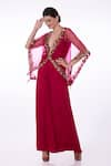 Buy_DILNAZ_Red Net Embroidery Sequin Applique Jumpsuit Solid With Work Kaftan  _at_Aza_Fashions