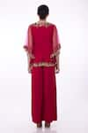 Shop_DILNAZ_Red Net Embroidery Sequin Applique Jumpsuit Solid With Work Kaftan  _at_Aza_Fashions