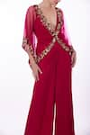 DILNAZ_Red Net Embroidery Sequin Applique Jumpsuit Solid With Work Kaftan  _Online_at_Aza_Fashions