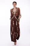 DILNAZ_Brown Net Embroidery Sequin Open Work Kaftan  _Online_at_Aza_Fashions