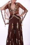 Buy_DILNAZ_Brown Net Embroidery Sequin Open Work Kaftan  _Online_at_Aza_Fashions