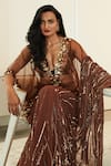 Shop_DILNAZ_Brown Net Embroidery Sequin Open Work Kaftan  _Online_at_Aza_Fashions