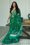 Buy_DILNAZ_Emerald Green Net Embellished Sequin Applique Saree  _at_Aza_Fashions