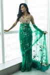 DILNAZ_Emerald Green Net Embellished Sequin Applique Saree  _Online_at_Aza_Fashions