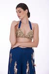 Buy_DILNAZ_Blue Net Embellished Pearl Halter Neck Diamond Bikini  _at_Aza_Fashions