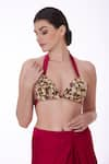 DILNAZ_Pink Net Embellished Pearl Halter Neck Bikini  _Online_at_Aza_Fashions