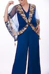 DILNAZ_Blue Net Embroidery Sequin Applique Jumpsuit Plain With Work Kaftan  _Online_at_Aza_Fashions