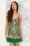 Shop_DILNAZ_Emerald Green Lycra Net Embroidery Sequin Applique Round Dress  _at_Aza_Fashions