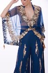 DILNAZ_Blue Net Embellished Sequin Open Applique Work Kaftan  _Online_at_Aza_Fashions