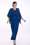 Buy_DILNAZ_Blue Blended Satin Embellished Solid Draped Kaftan With Jumpsuit  _at_Aza_Fashions