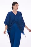 DILNAZ_Blue Blended Satin Embellished Solid Draped Kaftan With Jumpsuit  _Online_at_Aza_Fashions