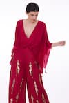 DILNAZ_Pink Blended Satin Plain Plunge V Neck Solid Draped Kaftan  _Online_at_Aza_Fashions