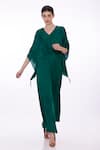 Buy_DILNAZ_Emerald Green Blended Satin Plain Draped Kaftan With Jumpsuit  _at_Aza_Fashions