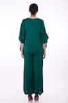 Shop_DILNAZ_Emerald Green Blended Satin Plain Draped Kaftan With Jumpsuit  _at_Aza_Fashions