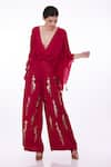 Buy_DILNAZ_Pink Satin Linen Embellished Sequin Feather Trouser  _at_Aza_Fashions