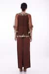 Shop_DILNAZ_Brown Net Embroidered Sequin Applique V Border Kaftan With Jumpsuit  _at_Aza_Fashions