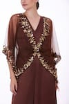 DILNAZ_Brown Net Embroidered Sequin Applique V Border Kaftan With Jumpsuit  _Online_at_Aza_Fashions