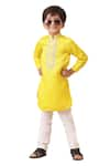 Buy_Partykles_Yellow 100% Cotton Silk Embroidered Thread Placket Kurta And Pant Set _at_Aza_Fashions