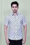 Aryavir Malhotra_White Cotton Hand Block Printed Panda Shirt _Online_at_Aza_Fashions