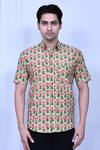 Aryavir Malhotra_Green Cotton Hand Block Printed Floral Shirt _Online_at_Aza_Fashions