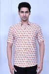 Aryavir Malhotra_White Cotton Hand Block Printed Horse Shirt _Online_at_Aza_Fashions