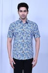 Aryavir Malhotra_Blue Cotton Hand Block Printed Floral Shirt _Online_at_Aza_Fashions