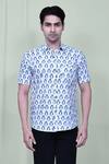 Aryavir Malhotra_White Cotton Hand Block Printed Penguin Shirt _Online_at_Aza_Fashions