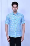 Aryavir Malhotra_Blue Cotton Hand Block Printed Nandi Shirt _Online_at_Aza_Fashions