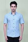 Aryavir Malhotra_Blue Cotton Hand Block Printed Squirrel Shirt _Online_at_Aza_Fashions