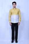 Naintara Bajaj_Yellow Cotton Plain Full Sleeve Ombre Shirt_Online_at_Aza_Fashions