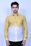 Buy_Naintara Bajaj_Yellow Cotton Plain Full Sleeve Ombre Shirt_Online_at_Aza_Fashions