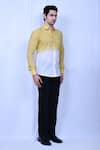 Naintara Bajaj_Yellow Cotton Plain Full Sleeve Ombre Shirt_at_Aza_Fashions