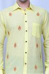 Naintara Bajaj_Yellow Cotton Embroidery Thread Placement Shirt_Online_at_Aza_Fashions