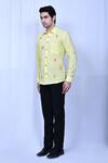 Shop_Naintara Bajaj_Yellow Cotton Embroidery Thread Placement Shirt_Online_at_Aza_Fashions