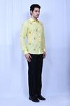 Naintara Bajaj_Yellow Cotton Embroidery Thread Placement Shirt_at_Aza_Fashions