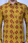 Naintara Bajaj_Yellow Cotton Hand Block Printed Floral Mughal Shirt_Online_at_Aza_Fashions