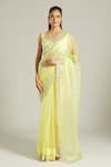 Buy_Samyukta Singhania_Yellow Saree Organza Embroidered Mirror And Aari Work Leaf Neck Blouse & Set _at_Aza_Fashions