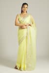 Buy_Samyukta Singhania_Yellow Saree Organza Embroidered Mirror And Aari Work Leaf Neck Blouse & Set _Online_at_Aza_Fashions