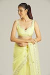 Samyukta Singhania_Yellow Saree Organza Embroidered Mirror And Aari Work Leaf Neck Blouse & Set _at_Aza_Fashions