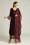 Buy_Khwaab by Sanjana Lakhani_Maroon Raw Silk Embroidered Zardozi And Aari Work Panelled Anarkali & Palazzo Set_at_Aza_Fashions